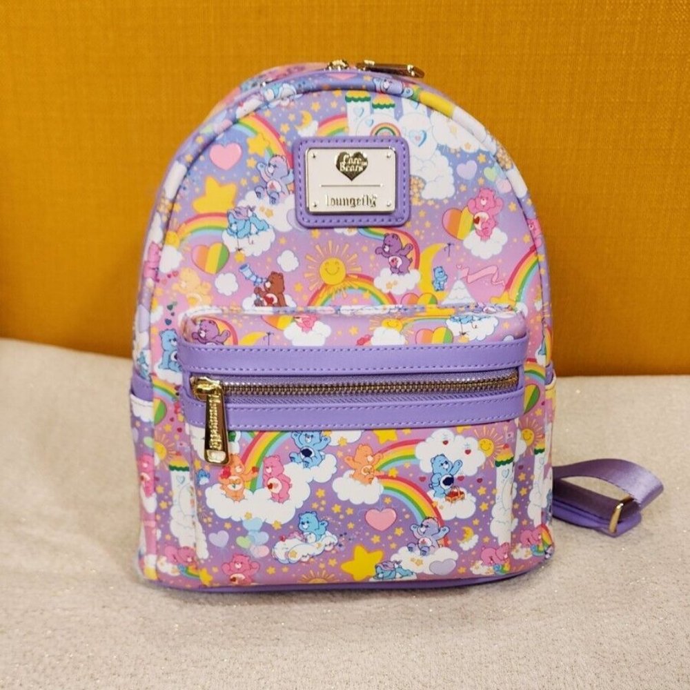 Loungefly Care Bears Purple Sunshine Rainbow AOP Mini Backpack NEW - Picture 10 of 13